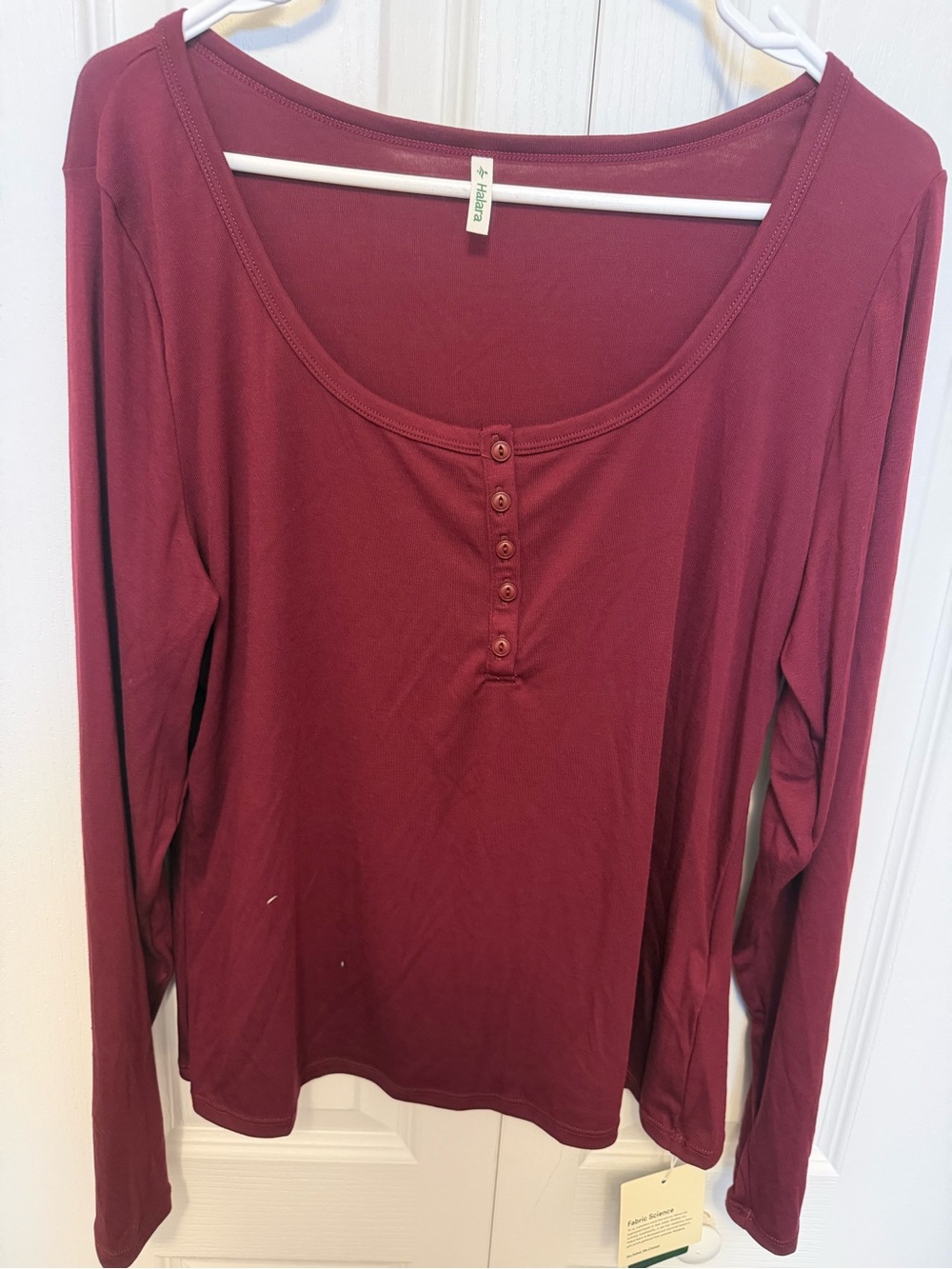 Tahari Long Sleeve Scoop Henley Top in Wine